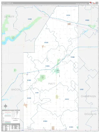 Piatt County, IL Classic style ZIP Code wall map