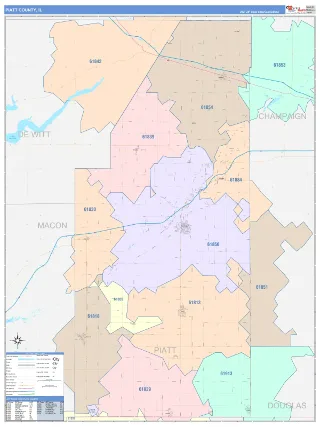 Piatt County, IL ColorCast style ZIP Code wall map