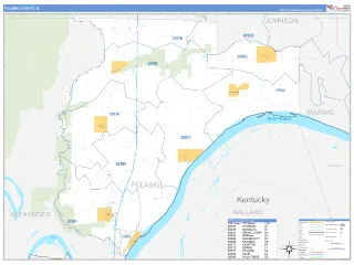 Pulaski County, IL Business Reference style ZIP Code wall map