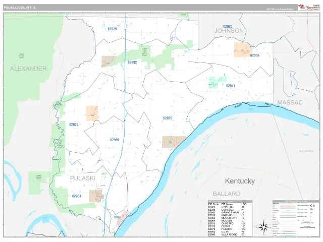 Pulaski County, IL ZIP Code Wall Map, Classic style