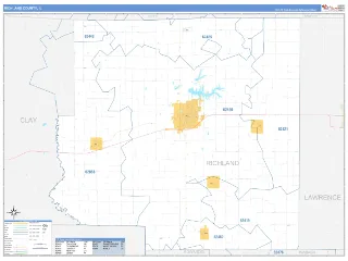 Richland County, IL Business Reference style ZIP Code wall map