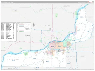 Rock Island County, IL Classic style ZIP Code wall map