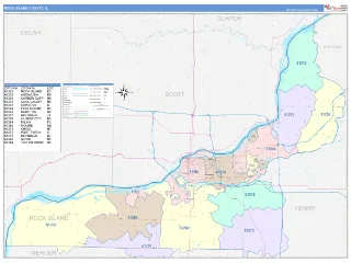 Rock Island County, IL ColorCast style ZIP Code wall map