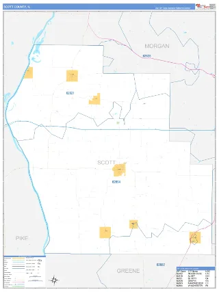 Scott County, IL Business Reference style ZIP Code wall map