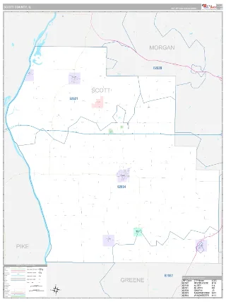 Scott County, IL Classic style ZIP Code wall map