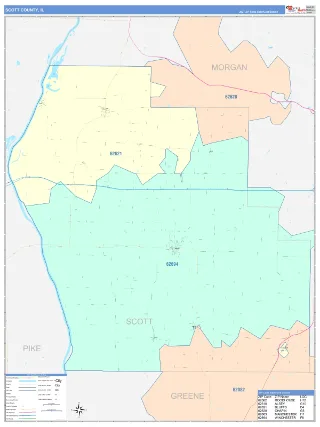 Scott County, IL ColorCast style ZIP Code wall map