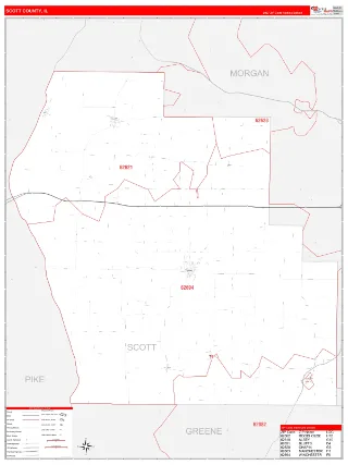 Scott County, IL RedLine style ZIP Code wall map