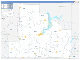 Shelby County, IL Business Reference style ZIP Code wall map