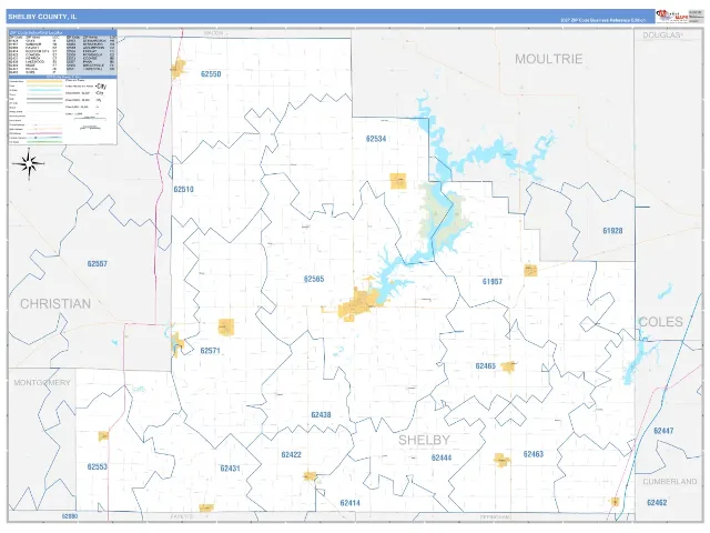 Shelby County, IL ZIP Code Wall Map, Business Reference style