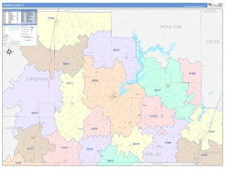Shelby County, IL ColorCast style ZIP Code wall map