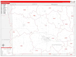 Stephenson County, IL RedLine style ZIP Code wall map