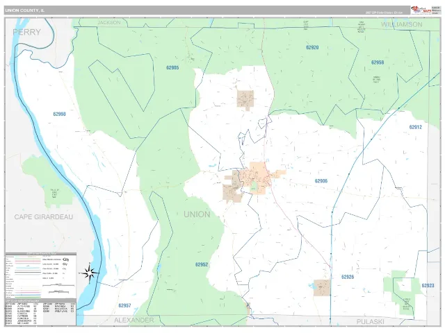 Union County, IL ZIP Code Wall Map, Classic style