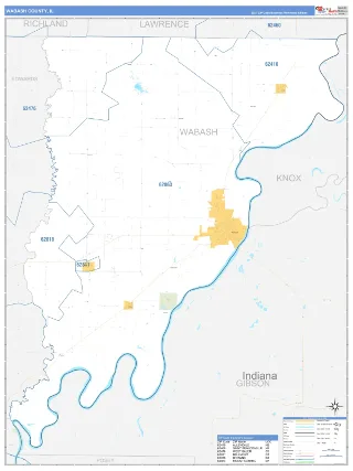 Wabash County, IL Business Reference style ZIP Code wall map