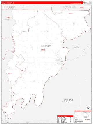 Wabash County, IL RedLine style ZIP Code wall map