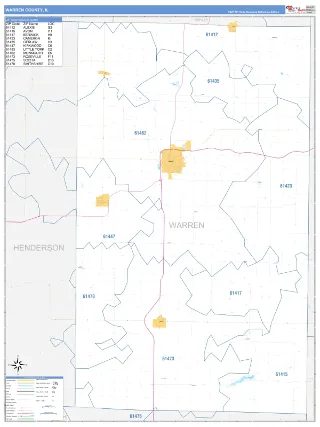 Warren County, IL Business Reference style ZIP Code wall map
