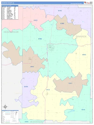 Warren County, IL ColorCast style ZIP Code wall map