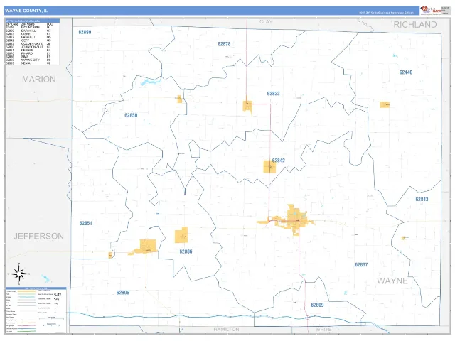 Wayne County, IL ZIP Code Wall Map, Business Reference style
