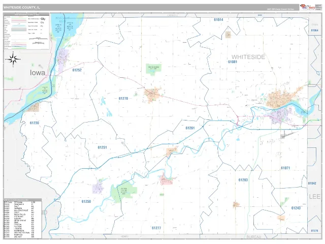 Whiteside County, IL ZIP Code Wall Map, Classic style