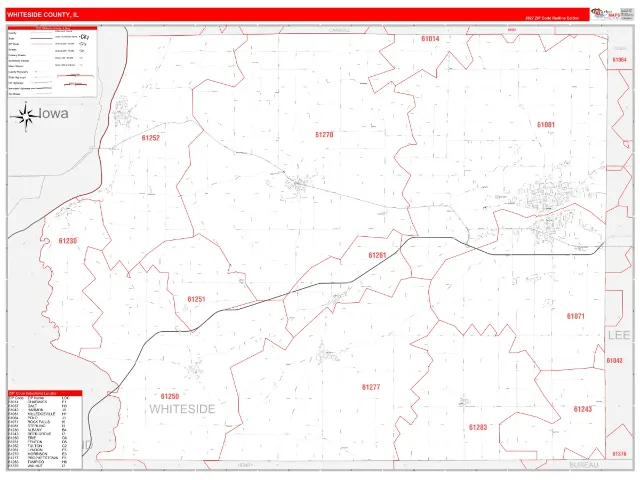Whiteside County, IL ZIP Code Wall Map, RedLine style