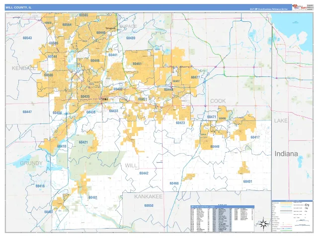 Will County, IL ZIP Code Wall Map, Business Reference style