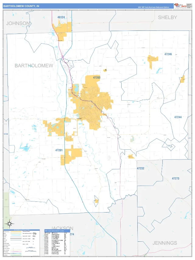 Bartholomew County, IN ZIP Code Wall Map, Business Reference style