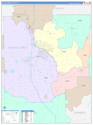 Bartholomew County, IN ColorCast style ZIP Code wall map
