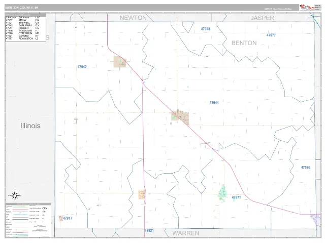 Benton County, IN ZIP Code Wall Map, Classic style