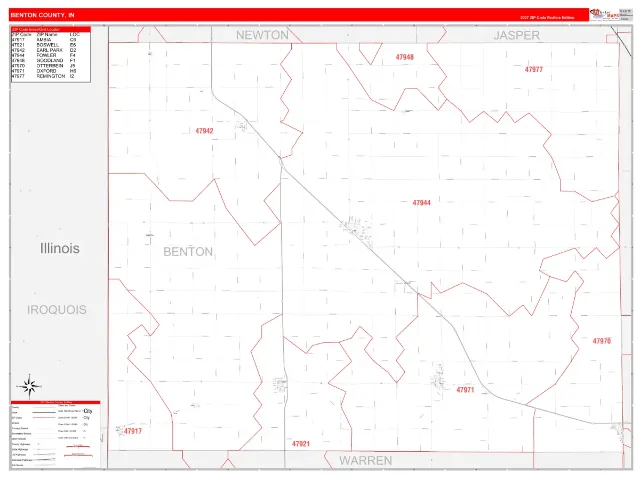 Benton County, IN ZIP Code Wall Map, RedLine style