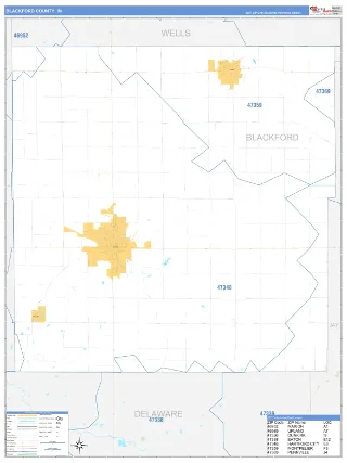 Blackford County, IN Business Reference style ZIP Code wall map