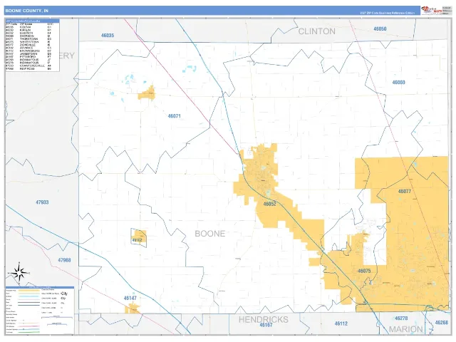 Boone County, IN ZIP Code Wall Map, Business Reference style