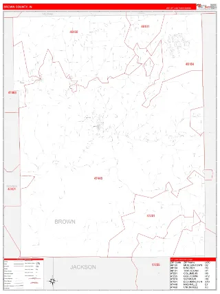 Brown County, IN RedLine style ZIP Code wall map