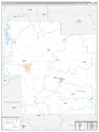 Carroll County, IN Classic style ZIP Code wall map
