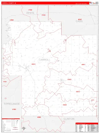 Carroll County, IN RedLine style ZIP Code wall map