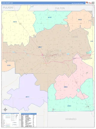 Cass County, IN ColorCast style ZIP Code wall map