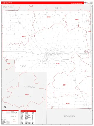 Cass County, IN RedLine style ZIP Code wall map