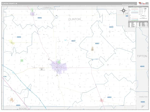 Clinton County, IN ZIP Code Wall Map, Classic style