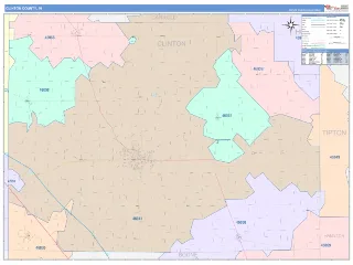 Clinton County, IN ColorCast style ZIP Code wall map