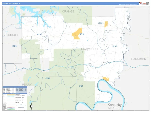 Crawford County, IN ZIP Code Wall Map, Business Reference style