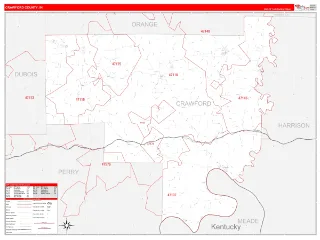 Crawford County, IN RedLine style ZIP Code wall map