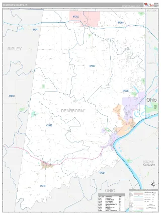 Dearborn County, IN Classic style ZIP Code wall map
