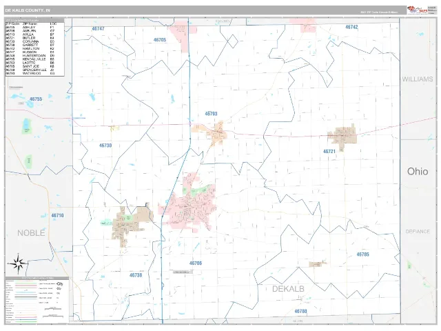 DeKalb County, IN ZIP Code Wall Map, Classic style