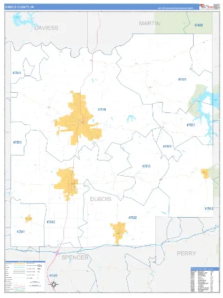 Dubois County, IN Business Reference style ZIP Code wall map