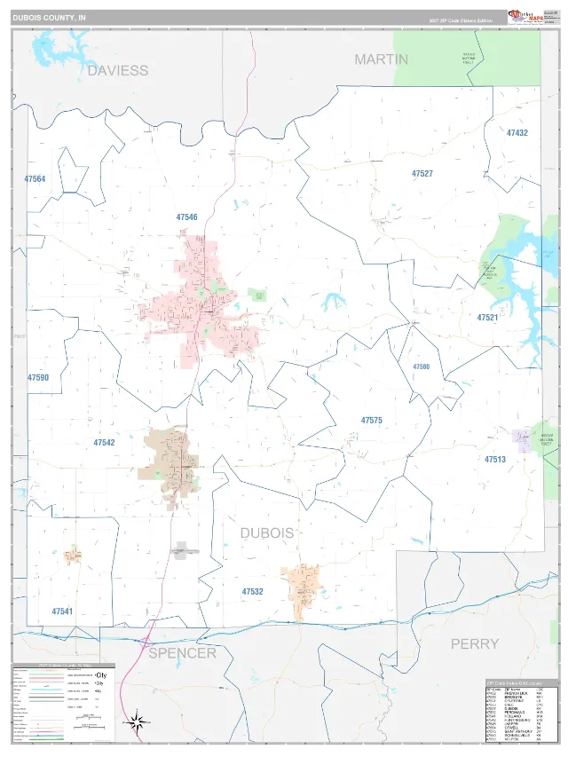 Dubois County, IN ZIP Code Wall Map, Classic style