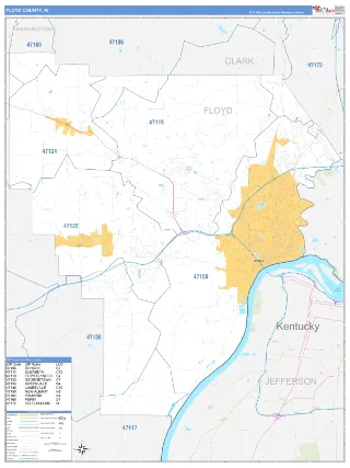 Floyd County, IN Business Reference style ZIP Code wall map