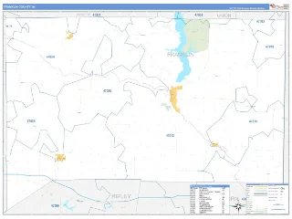Franklin County, IN Business Reference style ZIP Code wall map