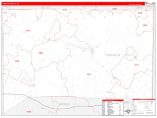 Franklin County, IN RedLine style ZIP Code wall map