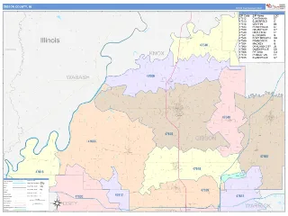 Gibson County, IN ColorCast style ZIP Code wall map