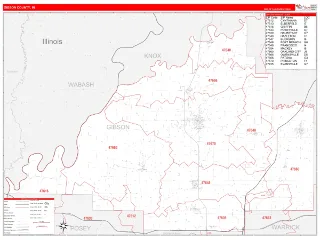 Gibson County, IN RedLine style ZIP Code wall map