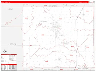 Grant County, IN RedLine style ZIP Code wall map