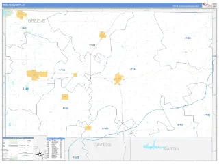 Greene County, IN Business Reference style ZIP Code wall map